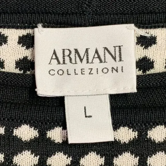 ARMANI COLLEZIONI L Black White Geometric Dots Silk Blend Crew Neck Pullover